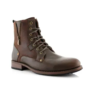 Polar Fox Jalen plain-toe duo-texture combat boots, in Brown, Men's Size 6.5 - 13