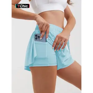 Women's Nylon Spandex Tennis Shorts Skirt, Spring Summer Sporty Fitted Short Pants with Drawstring, Anti-Slip Natural WaistRAIMENTRY