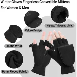 Winter Gloves Fingerless Convertible Mittens Thermal Polar Fleece Flip Top Mittens Warm Insulated Lining Gloves for Men Women