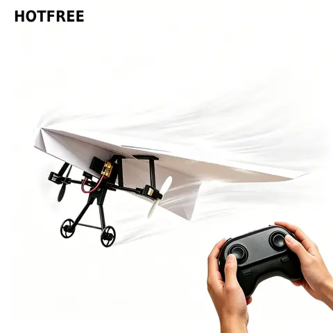 Hotfree RC Paper Airplane Kit, Remote Control Plane with Gyro Stabilizer & Dual Propellers, Low‑Wobble DIY Foldable STEM Flying Toy, Easy‑to‑Assemble Gift for Kids, Teens & Adults