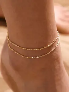 Double Layer Elegant Anklet Set for Women, Summer Beach Multi-Layer Anklets, Anti-Fade Allergy-Free Material, Fashionable and Stylish