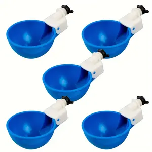 5Pcs Automatic Chicken Waterer Cups, Poultry Drinking Bowl with Water Bottle Connector, Blue Plastic Bird Water Feeder for Chickens, Ducks, Hens, Quail