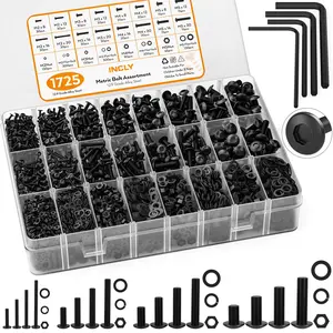 INCLY 1725PACK Metric Screw Assortment Kit, M2 M3 M4 M5 Screw,Metric Bolts and Nuts Assortment with Lock and Flat Washers, Grade 12.9 Alloy Steel Hex Socket Head Screws Nuts and Bolts Assortment Kit
