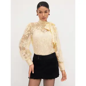 Cider Lace Floral Bowknot Oversized Blouse & Cami Top