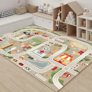 City Transportation Route Map Pattern Floor Mat, 1 Count Non-slip Educational Game Mat, Play Mat, Suitable for Game Room, Bedroom Or Classroom