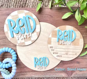 Custom Baby Announcement Sign w/ Checkerboard Design, Birth Announcement Round, Stat Sign, Personalized Baby Name Sign, Hospital Baby Reveal Sign, Baby Room Decor