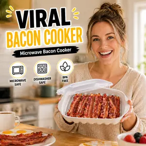 Microwave Bacon Cooker Tray – Crispy Bacon Cooker with Fat Drainer, Oil Free Microwave Bacon Grill, Reusable Kitchen Gadget for Easy Breakfast Cooking