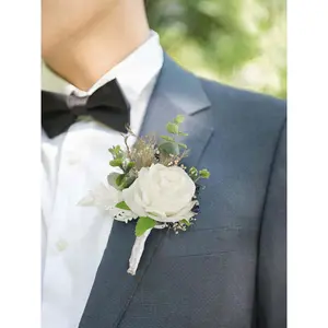 Rinlong Boutonniere White & Beige Wedding Flower