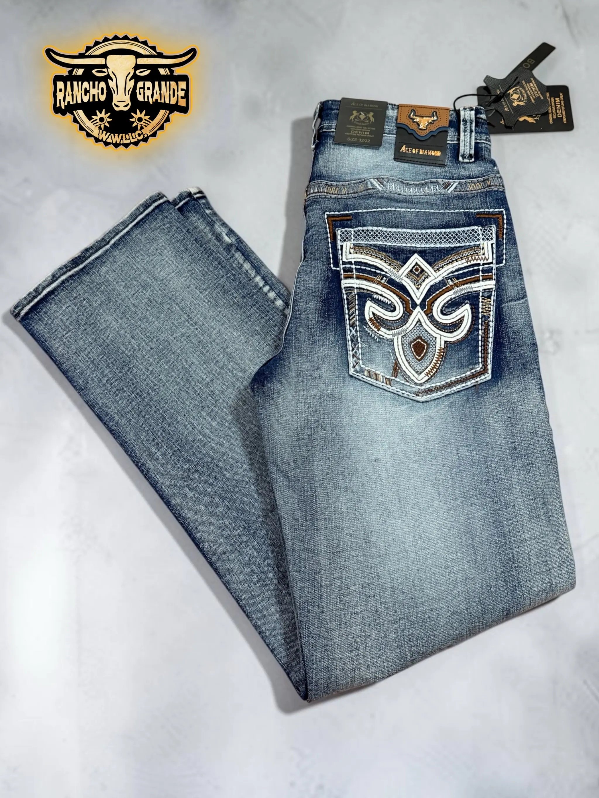 ACE - 1465 M. Blue Mens Western cowboy Jeans Straight Fit Boot Cut / Pantalon Vaquero para Hombre corte para Bota