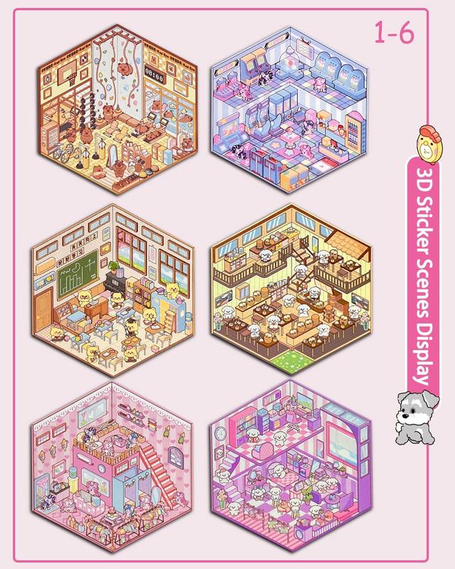 Miniature Scene Dly Sticker Book, 20 Sets DIY 3D Sticker Scene Sticker, Cute Cartoon Creative Sticker,  Make Your Own House Sticker for Scrapbooking & Journal Making