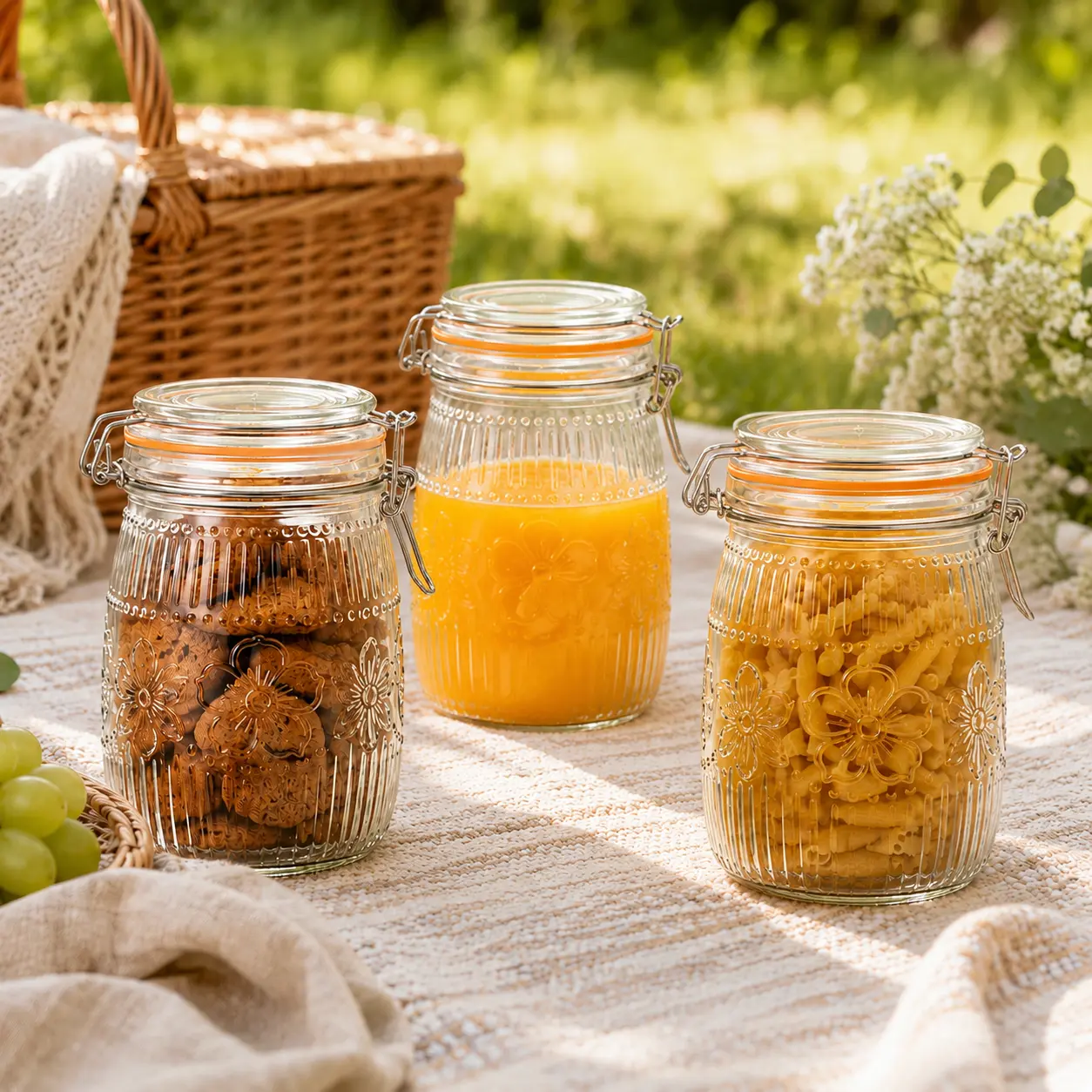 6-Pack Vintage Wide-Mouth 16oz Glass Container Set, Airtight Smell Proof Food-Grade Mason Jars, Boilable Dishwasher-Safe Kitchen Preserving Canisters for Coffee & Sugar, All Seasons Vintage Home Decor Pantry Organizer