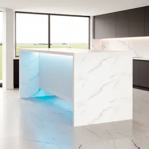 71'' Faux Marble Dining Table Comfortably Seats 6 with LED Lights, 37.4'' Tall Modern Kitchen Island Table