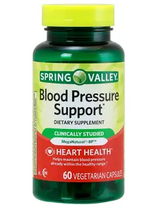 Spring Valley Blood Pressure Support 60 Vegetarian Capsules - Healthcare Supplement for Optimal Blood Pressure Management Fitness Edible