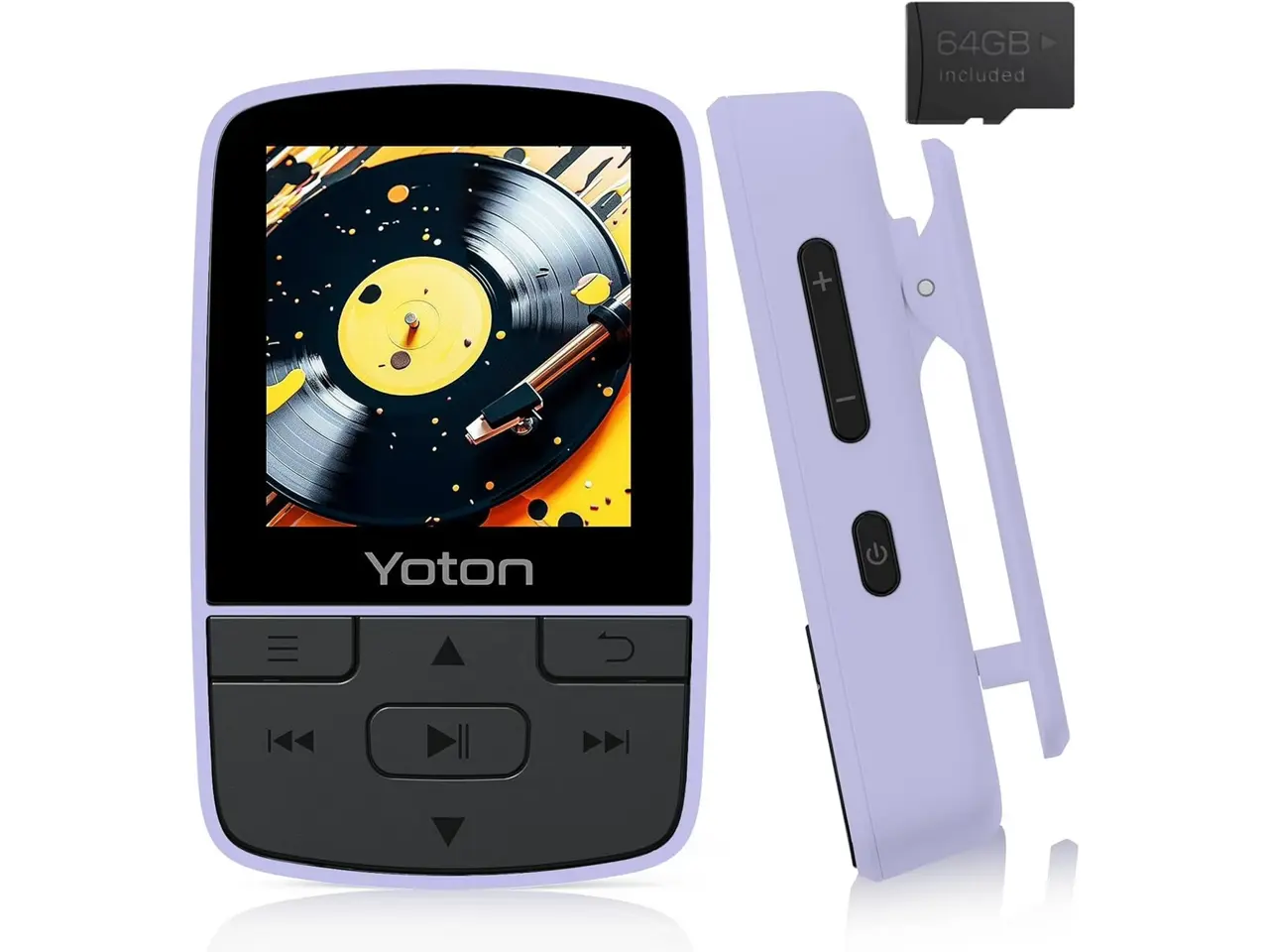 YOTON MP3 Player with Bluetooth 5.2, 64GB Storage Included, Mini Size, HiFi Music, with Sports Clip, Independent Volume Control, FM Radio, Includes Headphones, Purple