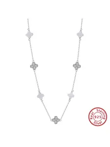 Women's 925 Silver Four-Leaf Clover Necklace, Shell Design Pendant Jewelry for Women & Girls, Elegant Party Gift Accessory, Charm Necklaces