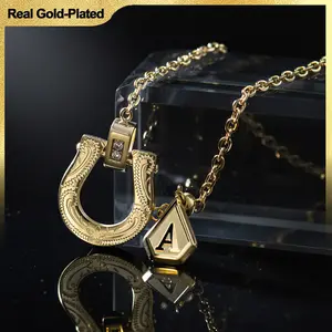 Holylegend 14K Real Gold Plated Horseshoe Letter Pendant Necklace for Women, Western Cowgirl Lucky Charm Jewelry with Clear CZ Diamonds, Symbol of Good Luck & Protection, Trendy Gold Plated Jewelry Gift