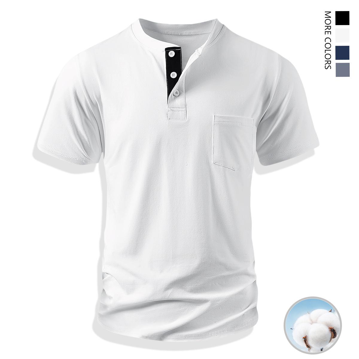 TOOTD Premium — High-stretch men’s polo shirt with a Henley collar (true size), 95% cotton + 5% spandex premium fabric—highly elastic, comfortable, breathable; men’s riding apparel, rowing apparel; 13 oz heavyweight; summer essential.