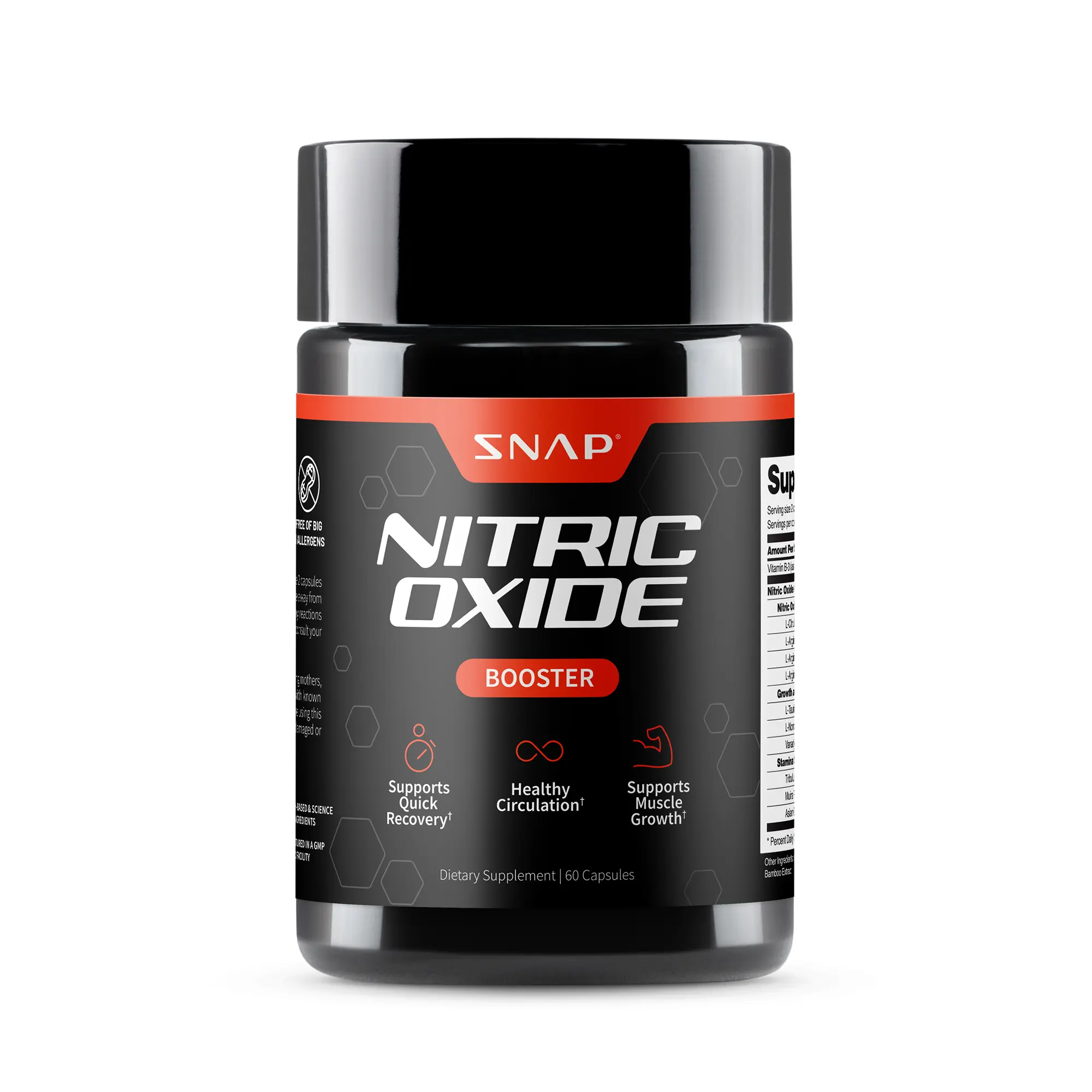 Snap Supplements - Nitric Oxide Booster - Support Healthy Blood Circulation - Nitric Oxide Supplement for Men and Women - 3rd party tested - 60 count Snap Supplements - Nitric Oxide Booster - Support Healthy Blood Circulation - Nitric Oxide Supplement for Men and Women - 3rd party tested - 60 count