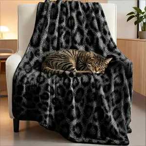 One Black Minky Couture Blanket, 280Gsm, Featuring A Cheetah Pattern. This Non-Shedding Sherpa Blanket Is Incredibly Soft, Fluffy, And Thick, Making It A Warm Addition To Home Decor For Couches, Beds, And Sofas
