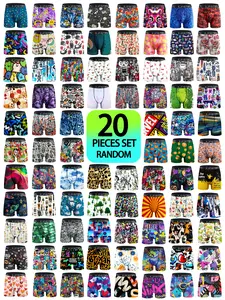 KJFISTMU 20 pcs Random Geometric Stripe Anime Print Men's Boxer Briefs Set Medium Stretch Soft Breathable Christmas Gifts Value Pack Bundle Sets