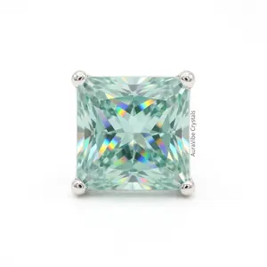 1ct Princess Cut Aqua Blue-Green Moissanite Stud Earrings for Women, S925 Sterling Silver Hidden Heart Setting Solitaire Earrings, Hypoallergenic Jewelry Gift