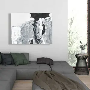 212 MAIN Artistic Wall Art Photo Print, 36x48 in. Woman in Rain Gray Street Scene, Modern Home Decor Decoration Artwork for Rooms
