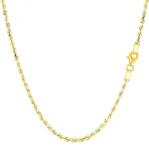 10k Yellow Real Solid Gold Diamond Cut Rope Chain Necklace, 2.0mm, 24