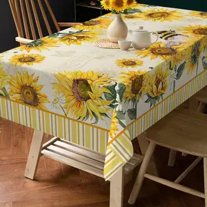 2D Flat Party Tablecloth 1pc, Rectangular Sunflower Floral Design, Home Kitchen Dining Decor, Party Decor Supplies, No Power Needed, Seasonal Farmhouse Style