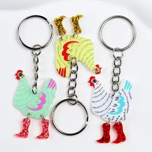 2D Flat, 1/20pcs Funky Chicken & Boot Keychain - Colorful Acrylic Animal Charm for Bags, Backpacks, Cars - Ideal Gift for &, Suitable for All Holidays Including Easter, Valentine's Day, New Year, Car Keychain Decoration|Funky Style Charm