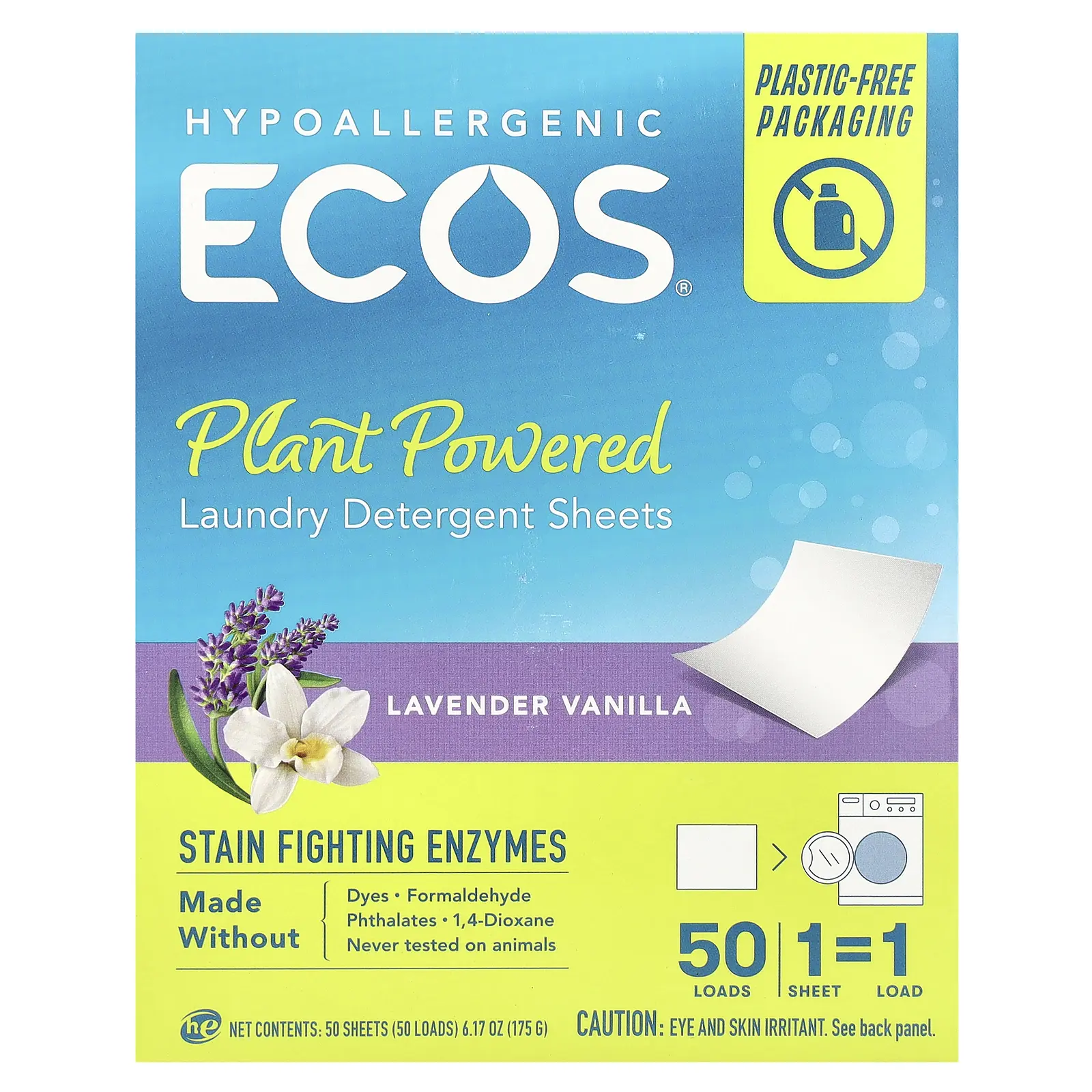 Ecos®, Plant Powered Laundry Detergent Sheets, Lavender Vanilla, 50 Sheets