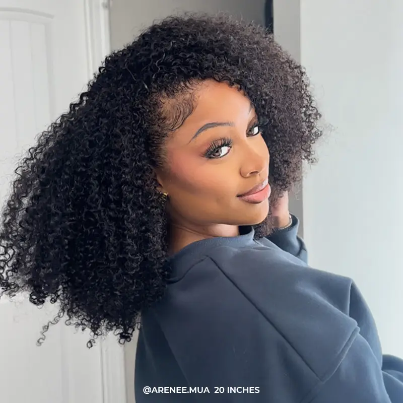 [Wear Go Half Wig] ISEE HAIR Invisible Hairline Wear Go Afro Curly Hair Half Wig Glueless Human Hair Wigs Seamless Flip Over Wig Beginner Friendly Vac