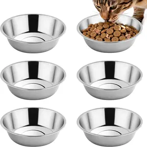6PCS Stainless Steel Cat Bowls Dishes, 5.6” Metal Shallow Wide Whisker Friendly Cat Food Water Feeding Bowl, Kitten Plates, Basic Indoor Pet Food Tray, Dishwasher Safe