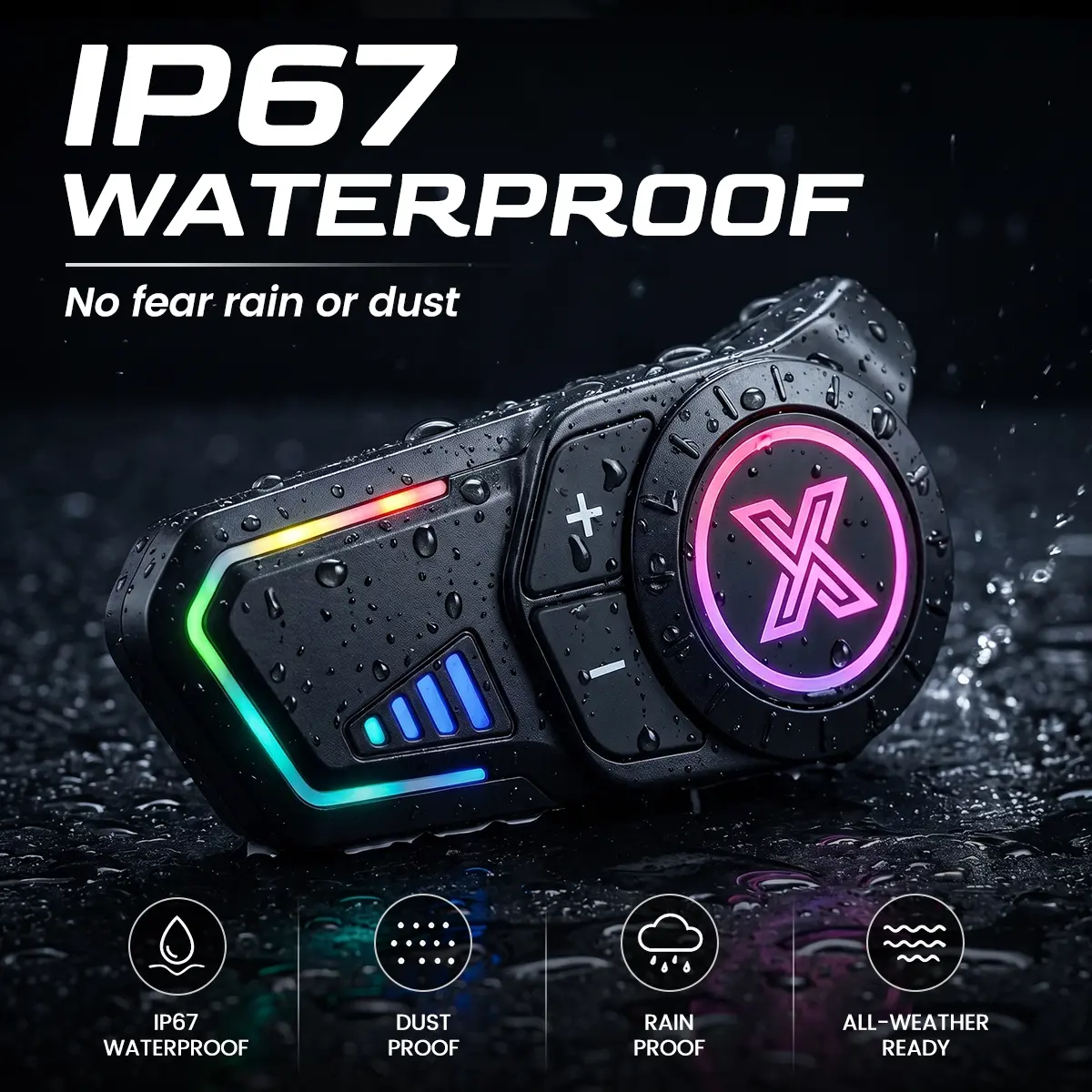 Bluetooth Walkie Talkie Headset Wireless Bluetooth 6.1 Earpiece IP67 Waterproof 25H Battery LED Display for Motorcycle Security