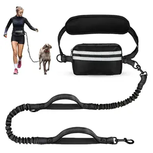 Hands-Free Dog Leash, Elastic Strengthened, Ideal for Running, Walking, Training, Hiking, Durable Dual Handle Waist Belt, Reflective Bungee