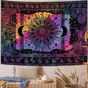 Cosmic Psychedelic Tie-Dye Synthetic Polyester Tapestry - Fluorescent Bohemian Vibe Wall Art, Bedroom Blanket, Teenage Bedroom Accessory, Room Decor