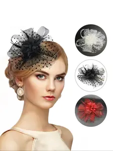 Fascinators Hat for Women, Tea Party Hat with Floral and Feather Clip, Wedding Cocktail Headband with Veil Accessory