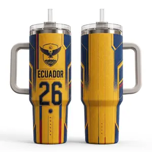 Ecuador Color 40oz Soccer Tumbler With Handle & Straw, Yellow Blue Red Game Day Cup, Global Soccer 2026 Fan Gift
