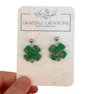 St Patrick’s Day Four Leaf Clover Earrings - made with Polymer Clay and UV Resin