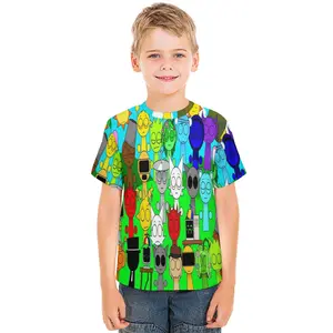 Young Girl's and Boy's Sprunki Graphic Tees,Back To School Clothes Girls, Black Round Neck Print T-Shirts, Machine Washable, Suitable For Outdoor Sports A0927-58