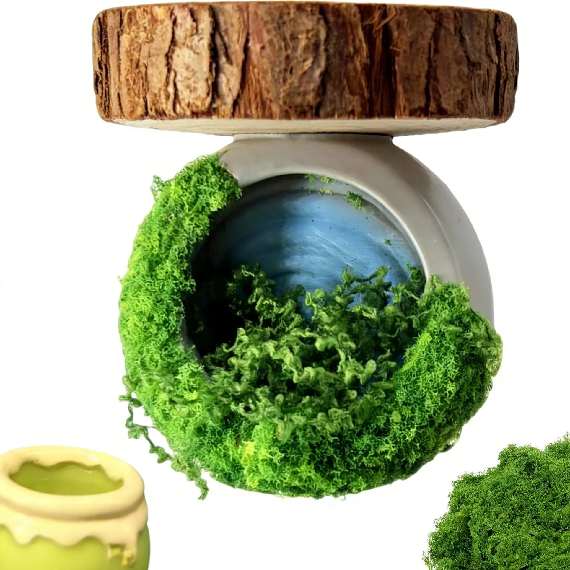 Handmade Wooden Magnetic Jumping Spider Cave Hideout - Terrarium Decoration with Tree and Pond, Climbing Platform, Enhances Living Space (Acrylic Case Not Included)