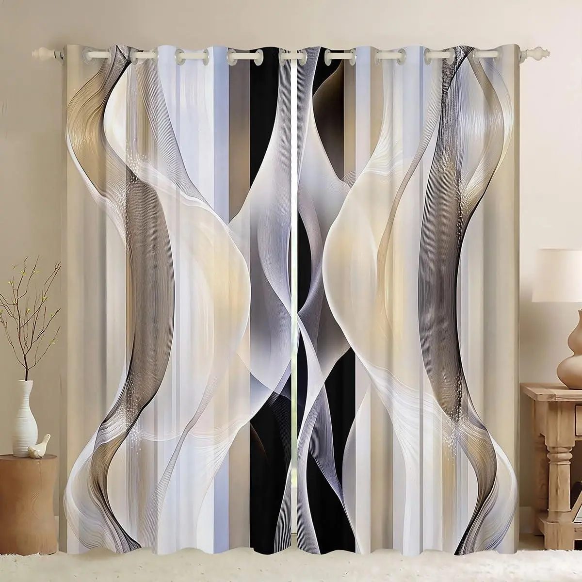 Gold Stripes Window Drapes Abstract Geometric Blackout Curtains Boho Modern Art Curtains for Bedroom Living Room,Geometric Stripe Window Treatments 2 Panels