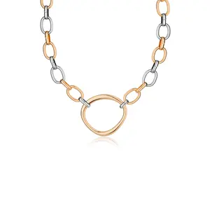 Ettika Mixed Metal Chain Link Choker 18K Gold Plated Rhodium Steel Zinc 16" Necklace with 2" Extender Lobster Clasp