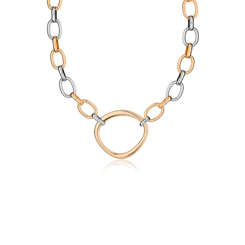 Ettika Mixed Metal Chain Link Choker 18K Gold Plated Rhodium Steel Zinc 16" Necklace with 2" Extender Lobster Clasp