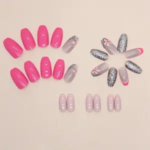 Glitz & Glam Pink Sparkle - Press On Nails - Charmed Tips - Instant Manicure - Floral, Glitter