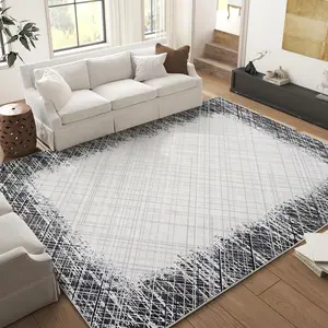 GARVEE 6x9 Large Area Rug for Living Room, Modern Bordered Design, Machine Washable, Stain Resistant, Non-Slip Accent Rug Carpet with Minimalist Grey Border, Ideal for Home Decor