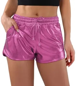 POSHDIVAH Metallic Shorts for Women Hot Sparkly Shiny Shorts with Elastic Drawstring Womenswear Bottom Basic Festival Party Underwear Lady Comfort