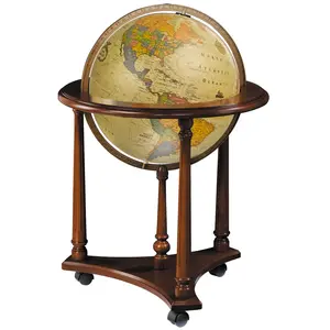 Replogle Made In USA Lafayette 16″ Antique Illuminated Floor Globe with Walnut Base Raised Relief Design for Home Decor