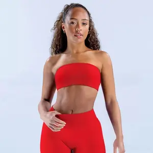 Women's Bandeau Sports Bra Padded Strapless Yoga Crop Tube Tops Solid Basic Sleeveless Wireless Bralette with Support