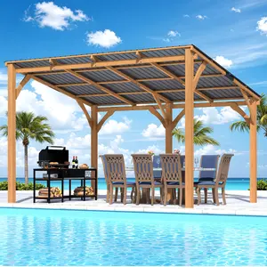 【Multiple packages arrived at different times】YODOLLA Outdoor Wood Gazebo for Patio, Outdoor Lean to Hardtop Cedar Pergolas and Gazebos Clearance, Wall Mounted Wooden Gazebo Heavy Duty Awnings for Patio