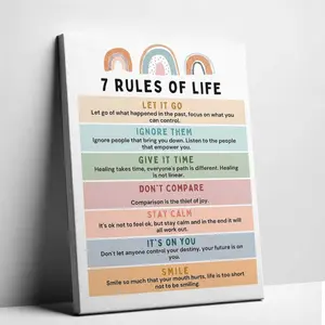 Unframed 7 Rules of Life Canvas Art Boho Mental Health Poster Therapy Office Decor Positive Affirmation Wall Art